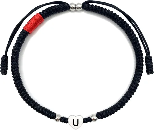 Miniatura 18 de LAMIBEE Initial Letter Bracelet, Protection and Lucky String Bracelet, Black Red Bracelet with Inspirational Card, Heart Link Bracelet for Men