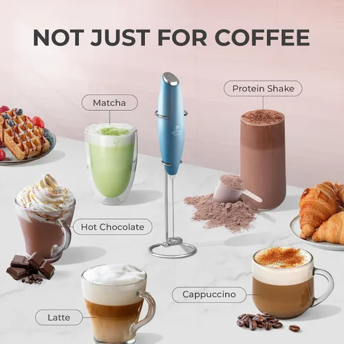 Miniatura 499 de Zulay Milk Boss Espumador de leche potente manual, hace espuma para latte, batidor para mezclar bebidas, café, miniespumador para capuchino, frappé