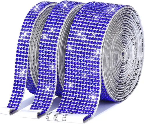 Miniatura 8 de 3 rollos / 6.6 yardas, cinta autoadhesiva de diamantes de imitación de diamantes de imitación, diamantes de imitación para manualidades, decoración