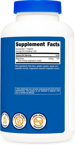Miniatura 5 de Nutricost Óxido de magnesio 375 mg, 240 cápsulas - 210 mg de magnesio, sin OMG, sin gluten