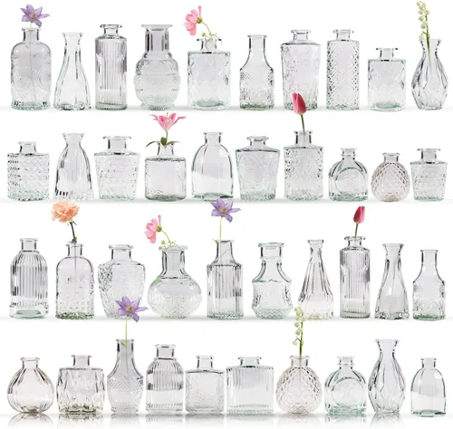 Juego de 40 Piezas de Floreros Pequeños, Floreros para Centros de Mesa, Lindos Floreros de Cristal Pequeños al Por Mayor, Floreros Pequeños para