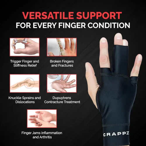 Miniatura 8 de Guantes de compresión Grappz para el dedo medio – Cinta adhesiva atlética tipo Buddy Tape y alternativa a la férula del dedo gatillo – Funda