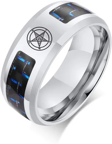 Iglesia de Satanás Joyería Leviatán Cruz Satánica Símbolo Anillo Acero Inoxidable Fibra de Carbono Incrustación Banda para Hombres