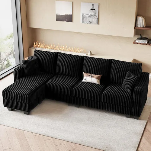 Miniatura 20 de Belffin - Sofá seccional convertible con chaise, sofá seccional en forma de L, sofá reversible de esquina tapizado para sala de estar, de corduroy