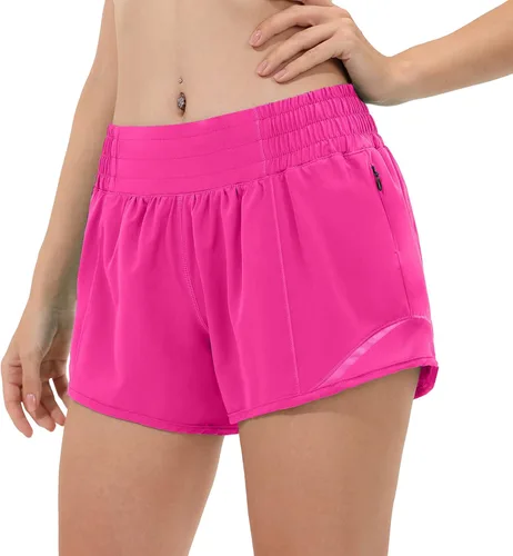 Aurefin Pantalones cortos deportivos de cintura alta para mujer, talla grande, pantalones cortos de entrenamiento para correr con forro y bolsillo