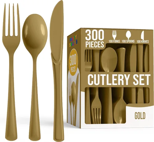 Miniatura 15 de Party Solids - Juego de cubiertos de plástico negro resistente de 300 piezas, cubiertos desechables negros resistentes, juegos de utensilios, 100