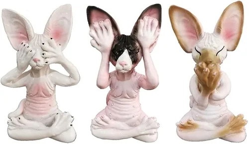 Juego de 3 estatuas de gato Sphynx sabio Ver escuchar hablar no mal Zen meditando yoga gatos estatuilla esculturas de Buda 3.3 pulgadas de alto