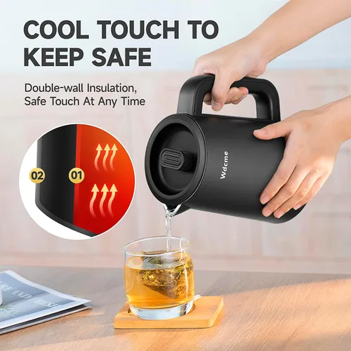 Miniatura 6 de Hervidor eléctrico de viaje pequeño de 0.6 L, 800 W, 6 controles de temperatura, doble voltaje, 110-240 V, tetera inteligente de té y café, mantiene