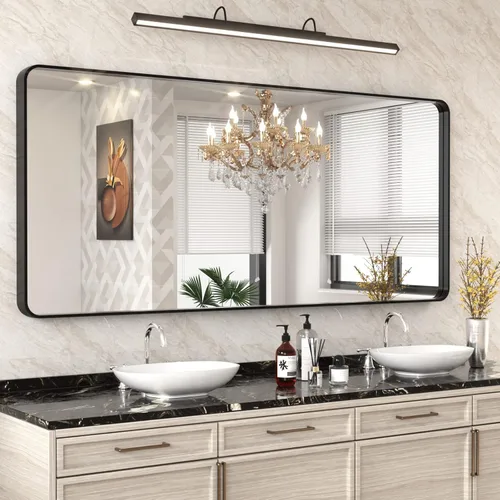 Miniatura 50 de WEER - Espejo de baño dorado, espejo de 40x32 pulgadas con marco de metal dorado cepillado, espejo de tocador de baño de oro para pared
