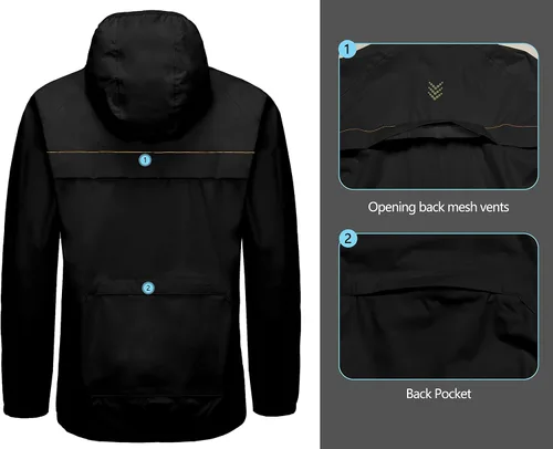 Miniatura 5 de Little Donkey Andy Chaqueta de lluvia elástica para hombre con capucha, resistente al viento y al agua, plegable