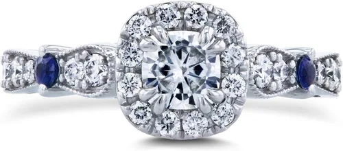 Miniatura 2 de Kobelli Anillo de compromiso de moissanita y zafiro de 1 quilate en oro blanco de 14 quilates