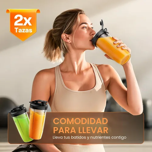 Miniatura 2 de Turelar Licuadora para licuados de frutas portátil para batidos y batidos para cocina con 2 vasos portátiles de 24 onzas y tapa extra, máquina