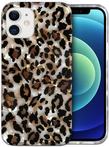 Miniatura 9 de J.west - Funda compatible con iPhone 12/12 Pro de 6.1 pulgadas, elegante y transparente, con estampado de leopardo y guepardo, diseño nacarado