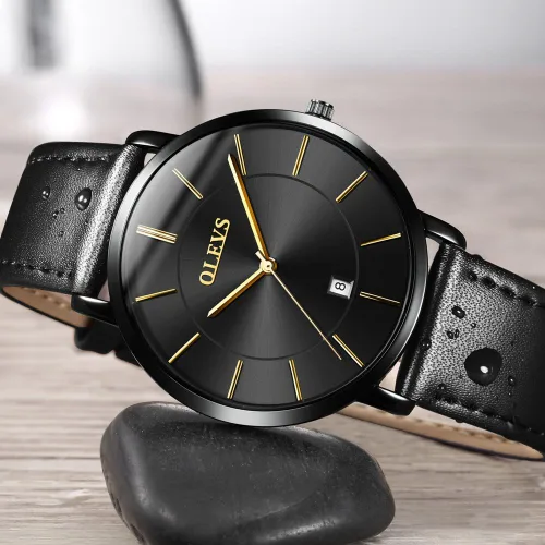 Miniatura 3 de OLEVS Brown Black Leahter Strap Quartz Analog Ultra Thin Minimalist Male Wrist Watches Waterproof Date Dial