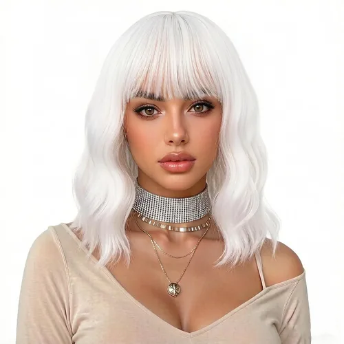 Miniatura 18 de eNilecor Peluca de color negro a marrón para mujer, peluca de pelo corto ondulado rizado con flequillo, 14 pulgadas, disfraz de fiesta sintético