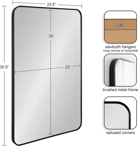 Miniatura 2 de Kate and Laurel Zayda Radius - Espejo rectangular de pared, 24 x 36, negro, espejo rectangular minimalista con marco de metal con esquinas