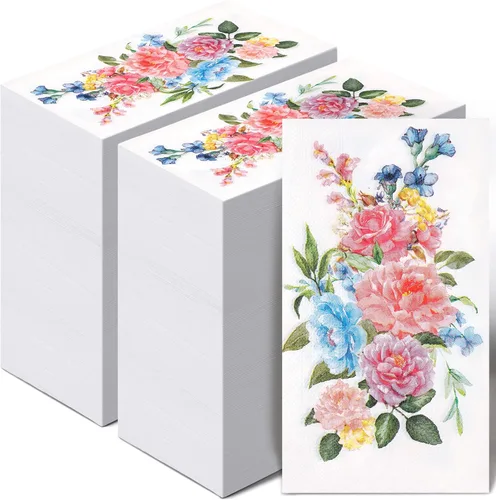 Jetec 200 servilletas de papel para invitados florales de colores primaverales, toallas de mano decorativas desechables para baño, fiesta de té,