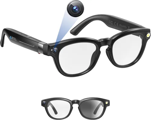 Anteojos inteligentes AI mejorados con cámara de 8MP HD1080P, anteojos de video con cámara y audio - Anteojos de grabación de video con audio,