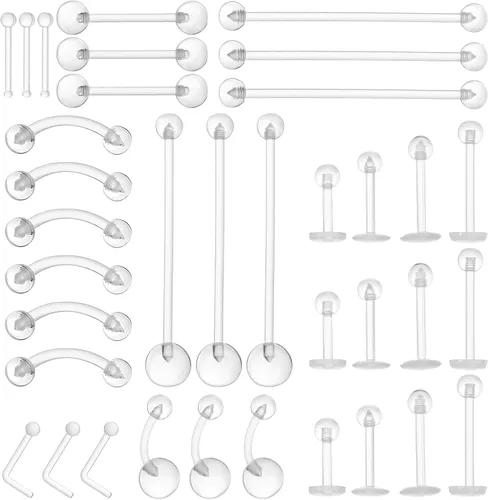 36 piezas de retenedores transparentes para cirugía, trabajo de plástico Bioflex, anillos de nariz, anillos para vientre, tabique, cejas, labios,