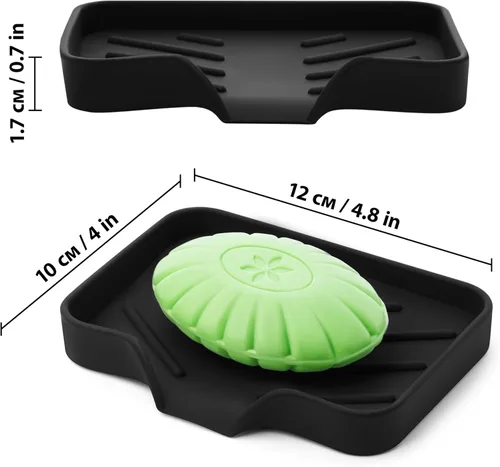 Miniatura 2 de Bandeja de jabón de silicona negra, soporte para jabón autodrenante para barra de jabón, bandeja de jabón de silicona con drenaje, bandeja de jabón