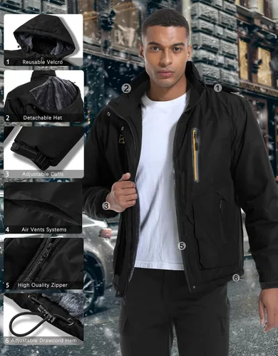 Miniatura 7 de WENRONSTA Chaqueta de esquí para hombre, abrigo de invierno, cálido, impermeable, rompevientos, montaña, snowboard, con capucha, senderismo, traval