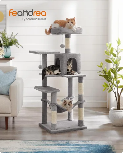 Miniatura 2 de Feandrea - Árbol para gatos de varios niveles para interiores, torre para gatos tipo condominio con 4 postes para rascar, 2 posaderos, hamaca y claro