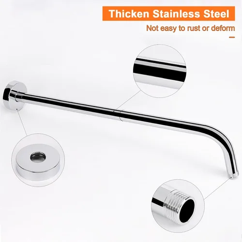 Miniatura 3 de Brazo de ducha HarJue con brida y cinta de teflón, brazo de extensión de tubo de ducha montado en la pared de acero inoxidable 304 para cabezal