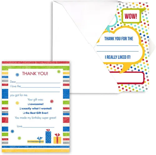 Miniatura 9 de Colorful Stars Thank You Flat Cards / 20 Gender Neutral Kids Fill In Gratitude Note Cards With White Envelopes / 4 5/8" x 6 1/4" Birthday Party