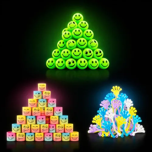 Miniatura 9 de 4E's Novelty 108 juguetes que brillan en la oscuridad, 36 bolas rebotantes, 36 resortes helicoidales, 36 manos adhesivas, recuerdos de fiesta a