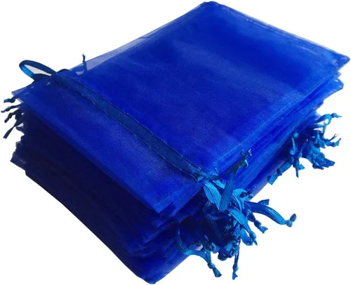 Miniatura 8 de 100 unidades por paquete, bolsas de envoltura de regalo de 5 x 7 pulgadas, ratán azul, tela transparente de organza, bolsas con cordón para regalos