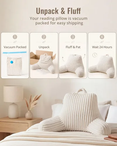 Miniatura 9 de Blissful Diary Almohada de lectura para sentarse en la cama, almohada de espalda de franela para adultos y niños, cojín de respaldo para sentarse