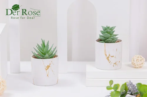 Miniatura 6 de Der Rose Juego de 2 plantas suculentas artificiales Mini plantas suculentas falsas para accesorios de oficina y hogar para mujeres 2-Verde