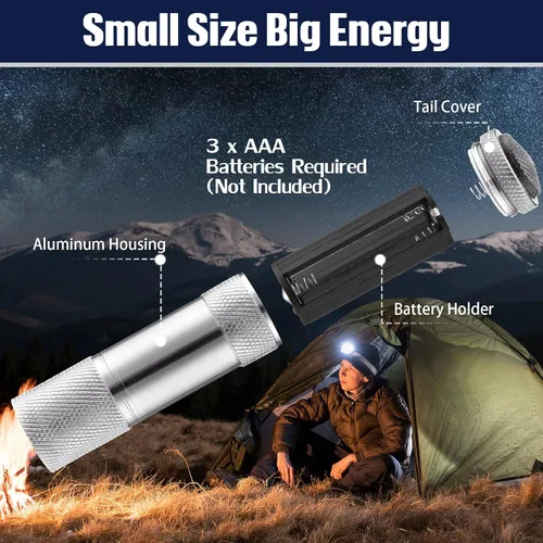 Miniatura 3 de VIHOSE 12 piezas de linternas mini a granel, linternas de mano brillantes de aluminio con cordón, linternas LED pequeñas para lectura nocturna
