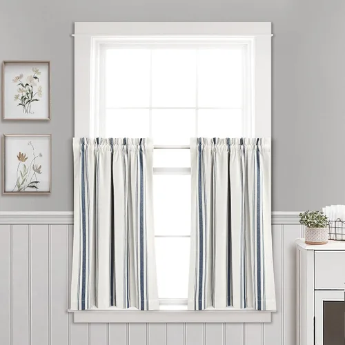 Miniatura 14 de Lush Decor Farmhouse Stripe - Par de paneles de cortinas de ventana de algodón reciclado ecológico teñido en hilo a rayas, 42" A x 63" L, Negro