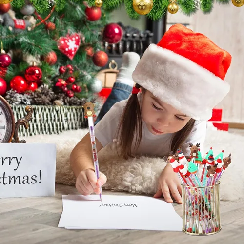 Miniatura 5 de Zonon 96 Lápices de Navidad a Granel, Lápices de Empuje Apilables Multipunto con Adornos Superiores, Bolígrafos de Papá Noel, Muñeco de Nieve y Reno