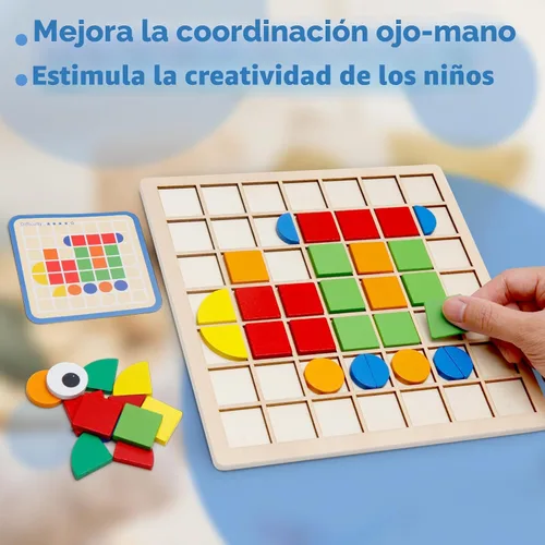 Miniatura 3 de Montessori Tangram Educativo, Juguetes de Rompecabezas de Formas Geométricas con 120 piezas de Bloques de Rompecabezas de Madera y 20 piezas