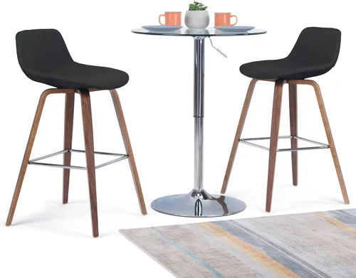 Miniatura 9 de SIMPLIHOME Randolph Taburetes de mostrador (juego de 2) taburetes de bar tapizados de madera curvada de 28 pulgadas de altura del asiento en tela