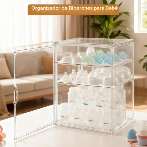 Miniatura 6 de ERTIUANIO Organizador de biberones – Contenedor organizador de botellas de acrílico de 3 niveles, organizador de estación de botellas de plástico