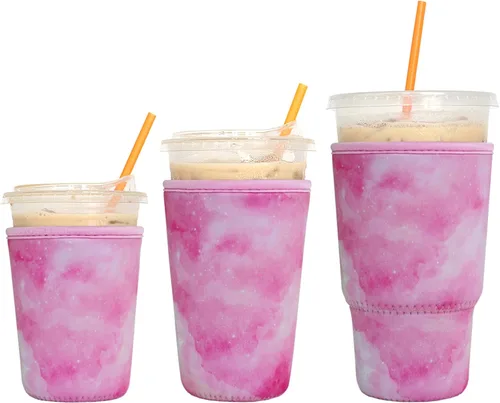 Miniatura 18 de Paquete de 3 fundas reutilizables para café helado - Xumbtvs funda aislante para bebidas frías, soporte de taza de café de neopreno (negro)