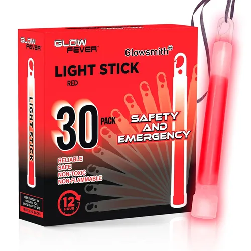 Miniatura 13 de Glow Fever Barras luminosas de grado militar de seguridad de emergencia; 10 piezas, barras luminosas ultra brillantes de 6" con 12 horas de Rojo