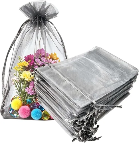 Miniatura 41 de Paquetes de 50 bolsas de organza de regalo de 4 x 6 pulgadas, cordón negro a granel para baby shower, Navidad, cumpleaños de profesores, recuerdos