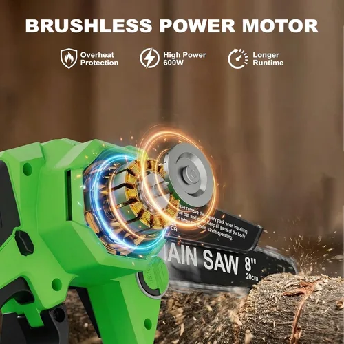 Miniatura 5 de Mini motosierra de 8 pulgadas con 2 baterías y cargador, motosierras inalámbricas sin escobillas con engrasador automático, motosierra eléctrica