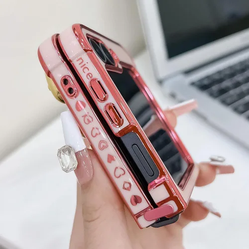 Miniatura 6 de Bonita funda compatible con Samsung Galaxy Z Flip 5/Z Flip 6 de 6.7 pulgadas, cuentas de lujo de color dorado 3D de arena movediza con soporte