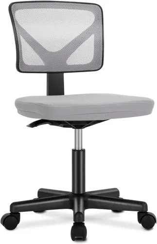 DUMOS Sillas de oficina pequeñas con ruedas, ergonómicas ajustables para escritorio doméstico, silla giratoria rodante de trabajo sin brazos, Gris