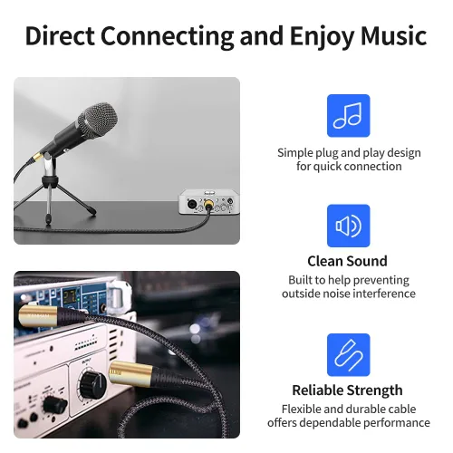 Miniatura 5 de Cable XLR de 3.3 pies/3.3 ft de micrófono de 3 pines hembra a macho, cable blindado equilibrado, trenzado de fibra con cable de micrófono de cobre