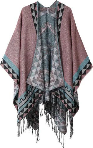 Miniatura 72 de Chales cálidos para mujer, cárdigan con frente abierto, estilo vintage, poncho