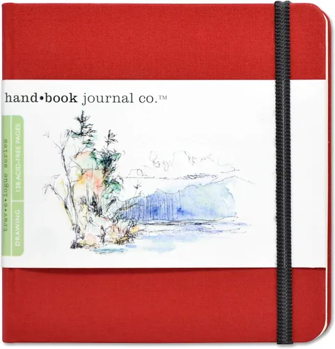 Travelogue Cuaderno de Dibujo Cuadrado, Diario de Artista de 5.5" x 5.5" - 128 Hojas de Papel Buff, Cubierta Rojo Bermellón