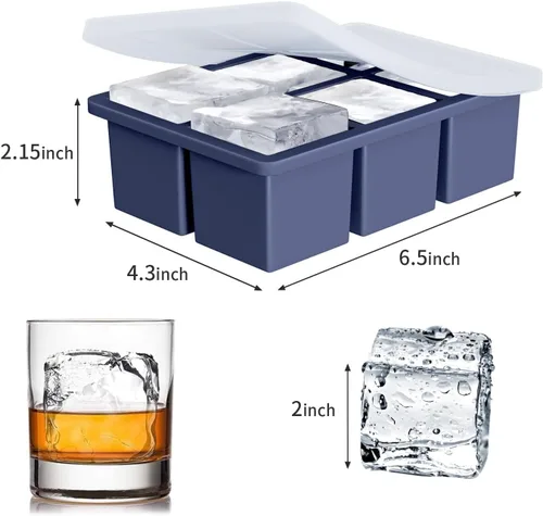 Miniatura 3 de Bandeja grande para cubitos de hielo para whisky: FDDBI Molde grande cuadrado para cubitos de hielo para cóctel - Paquete de 3 bandejas de silicona