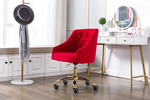 Miniatura 7 de Silla de trabajo cómoda para oficina en casa con ruedas, linda silla de escritorio giratoria ajustable de tocador moderna tapizada en terciopelo