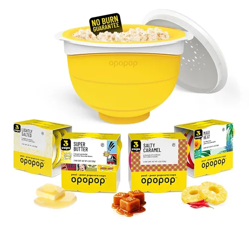 Miniatura 10 de Opopop Palomitas de maíz para microondas - Paquete variado de 4 unidades Kit de palomitas gourmet, Recipiente plegable de silicona para hacer